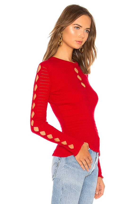 view 2 of 4 Fitted Lacehole Sweater in Medium Red