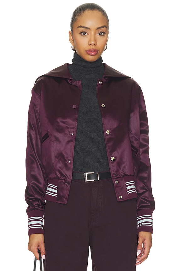 view 2 of 6 Varsity Cropped Bomber in Blackberry