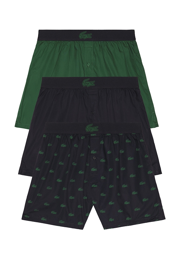 view 1 of 3 3-pack Cotton Weave Boxers in Dark Navy Blue & Green