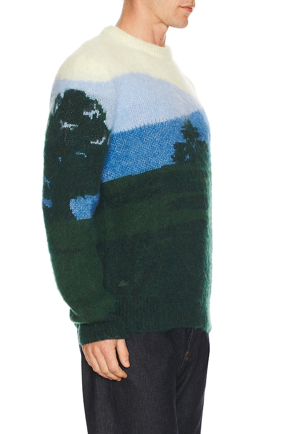 view 2 of 5 Mountain Graphic Wool Crew Neck Sweater in Green & Vaporous Overview