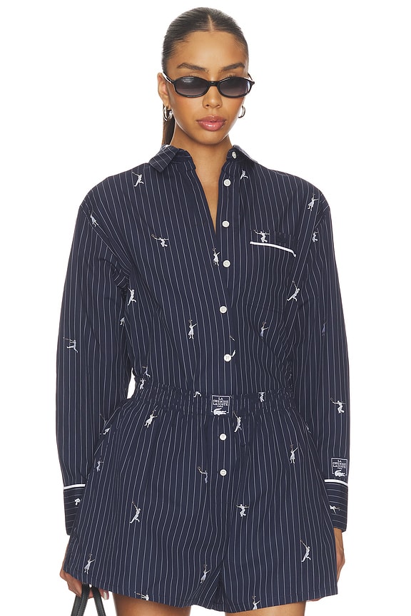 view 1 of 5 Oversize Fit Jacquard Shirt in Navy Blue & White