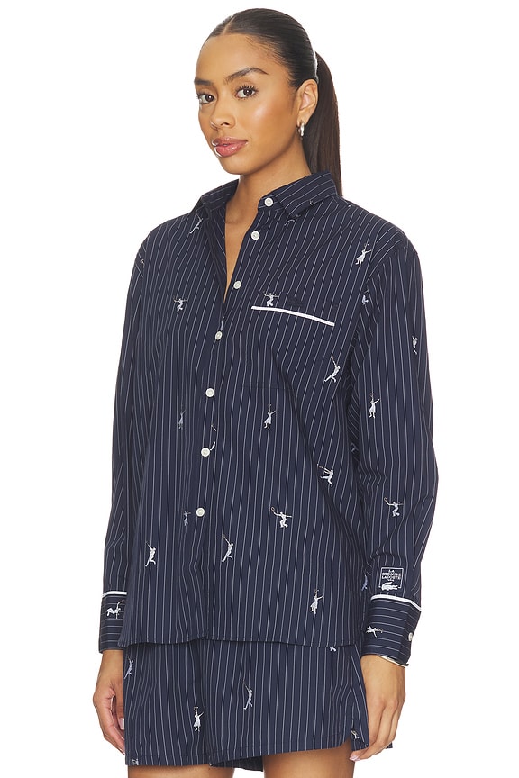 view 2 of 5 Oversize Fit Jacquard Shirt in Navy Blue & White