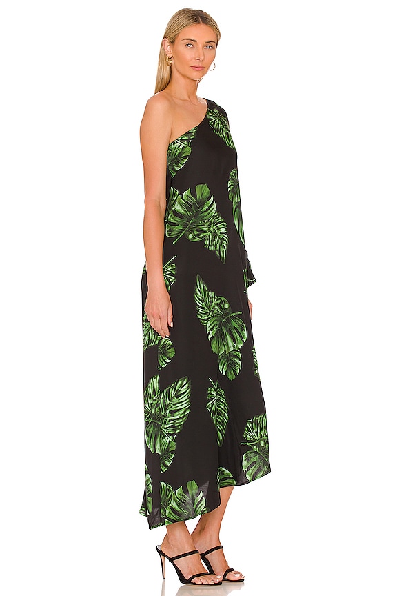 view 2 of 4 Selena One Shoulder Dress in Black & Tropical Green Multi