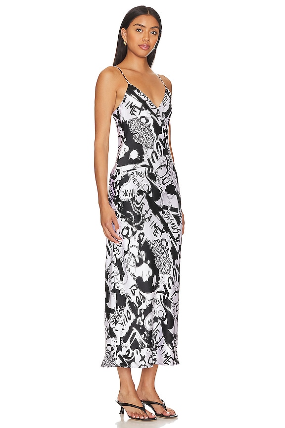 view 2 of 4 ROBE CARACO MIDI SERIDIE in White & Black Graffiti