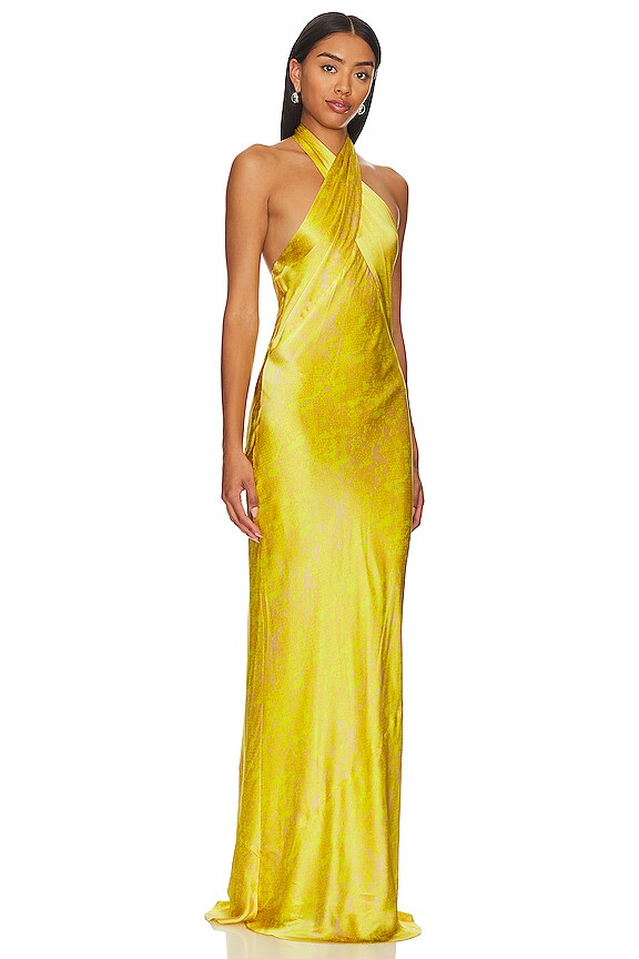 view 2 of 3 VESTIDO CON CUELLO TORCIDO ESTEE in Lemon Tonic Python Snake
