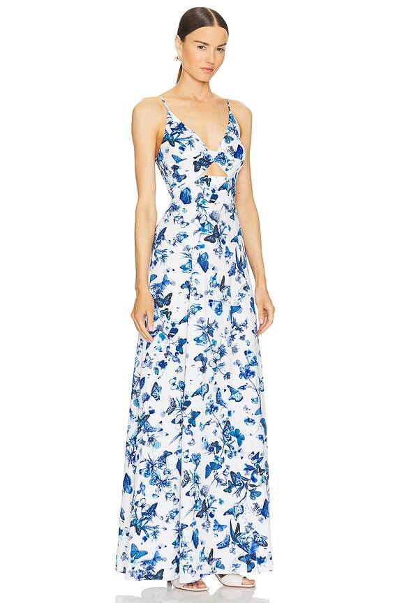 view 2 of 3 ПЛАТЬЕ С ПЕРЕКРУЧИВАНИЕМ СПЕРЕДИ PORTER in White & Blue Tonal Butterflies