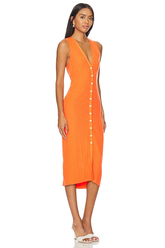 view 2 of 3 Domino Sleeveless Button Dress in Tangerine