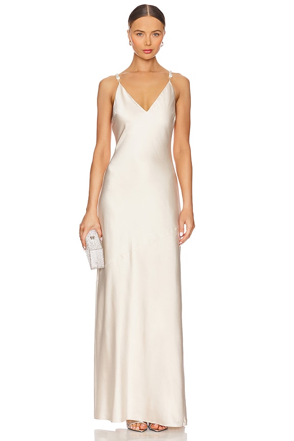 view 2 of 4 Saint Crystal Strap Gown in Champagne