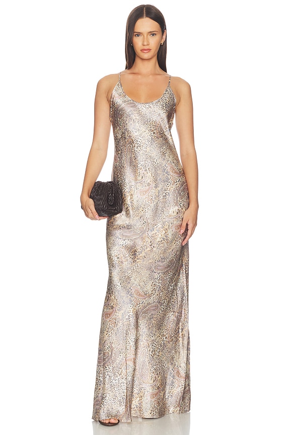 view 1 of 3 VESTIDO LARGO CHARMAINE U NECK in Tan & Mv Valencia Leopard