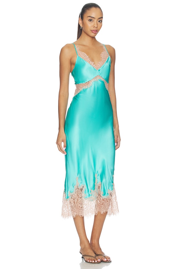 view 2 of 3 ROBE SCOTLY LACE TRIM MIDI in Cyan & Cappuccino