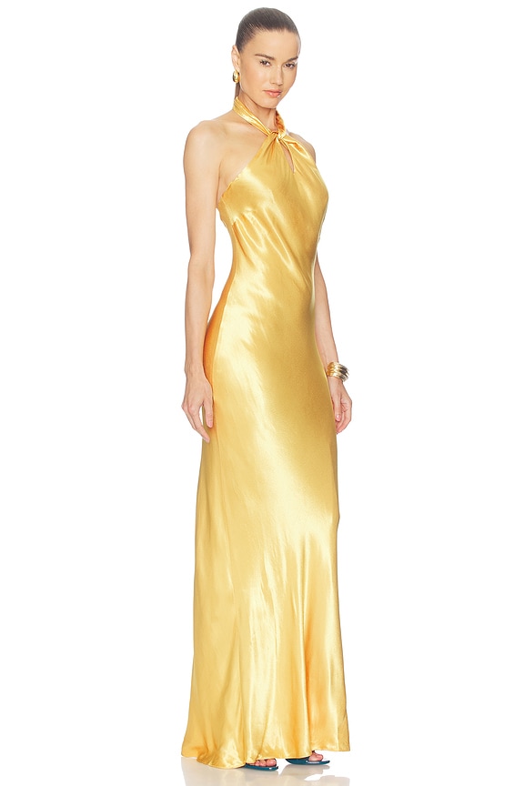 view 2 of 3 Saphara Halter Gown in Dark Gold
