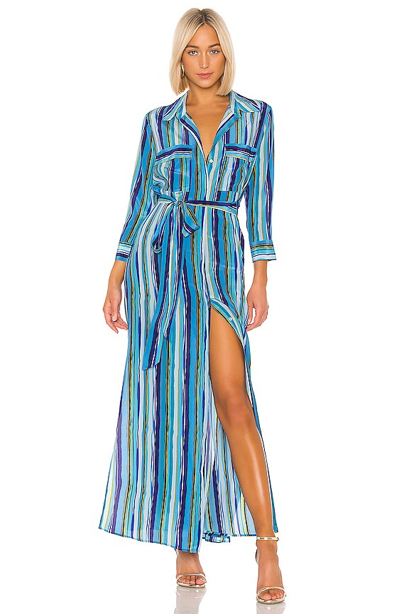 view 1 of 3 Cameron Long Shirt Dress in Blue Multi Stripe