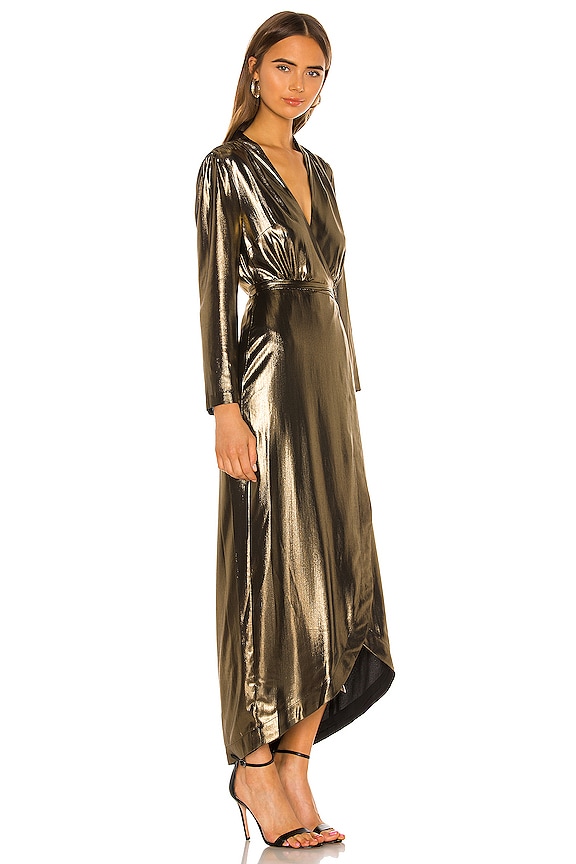 view 2 of 4 Reliah Long Sleeve Wrap Dress in Gold & Black