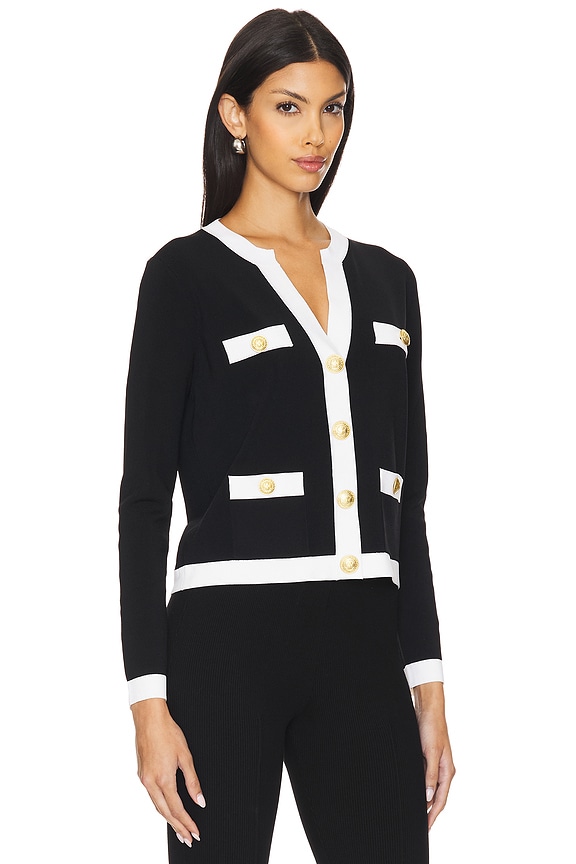 view 2 of 5 Estefania Contrast Trim Cardi in Black & White