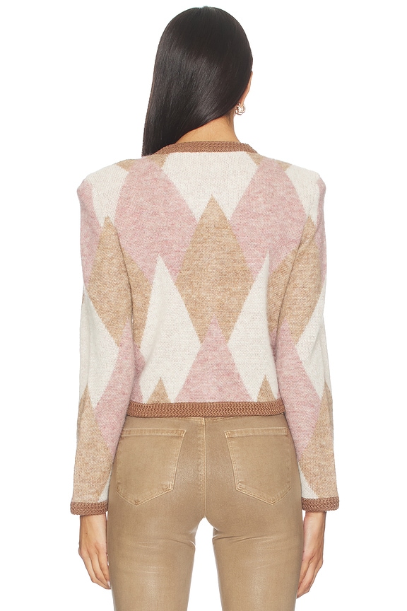 L'AGENCE Siobhan Fuzzy Argyle Cardi in Natural & Mauve Multi
