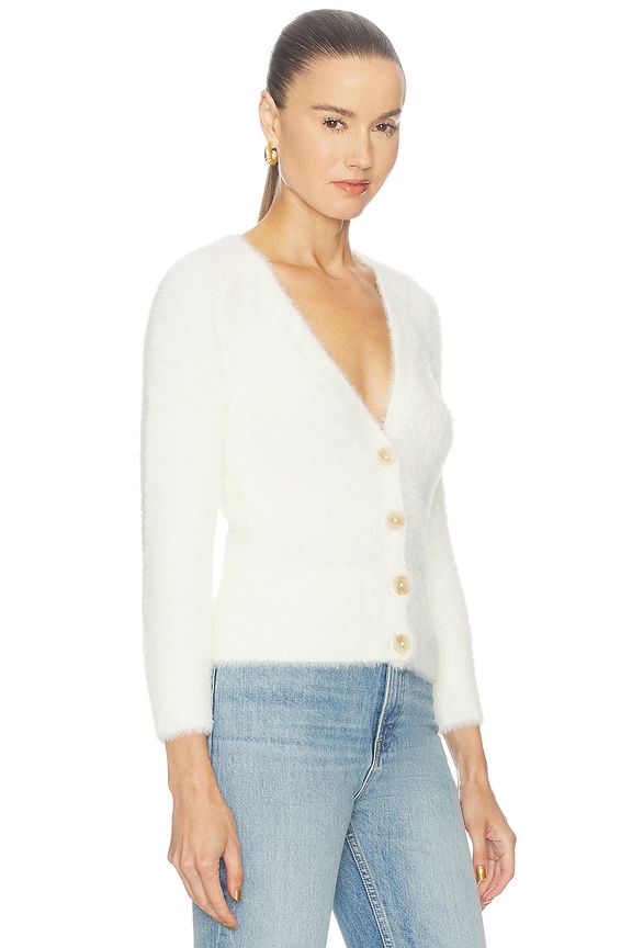 view 2 of 4 Agathe Fuzzy Collared Cardigan in Ivory