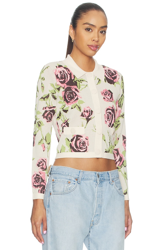 view 2 of 4 Osiris Jacquard Collared Cardigan in Ecru & Romantic Rose