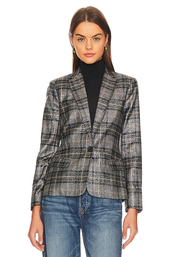 view 2 of 6 Diana Skinny Lapel Blazer in Metallic Multi Plaid