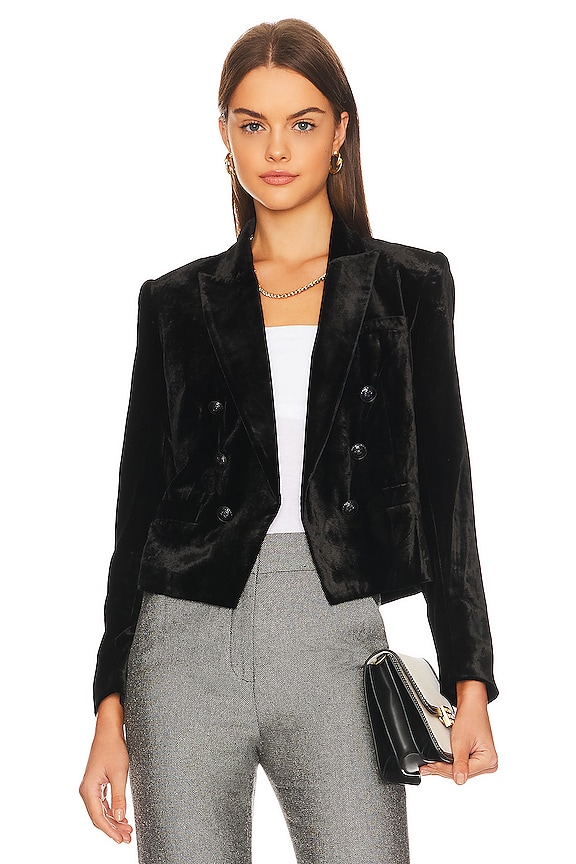 L'AGENCE Brooke Double Breasted Crop Blazer in Black | REVOLVE
