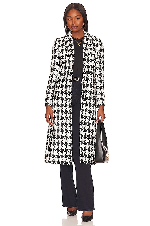 L'AGENCE Xander Single Brested Coat in Black & White houndstooth | REVOLVE