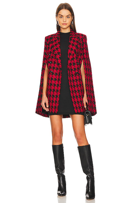 view 1 of 4 Delta Blazer Cape in Red Dahlia & Black Houndstooth