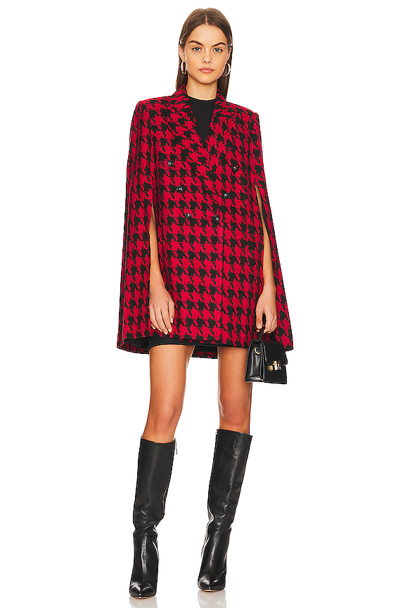 view 2 of 4 Delta Blazer Cape in Red Dahlia & Black Houndstooth