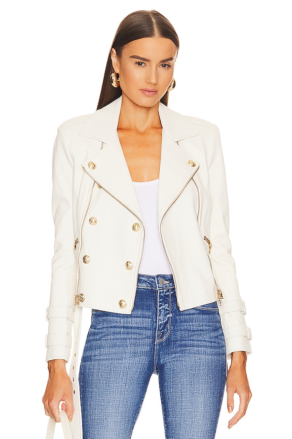 L'AGENCE Billie Belted Leather Jacket in Ivory | REVOLVE