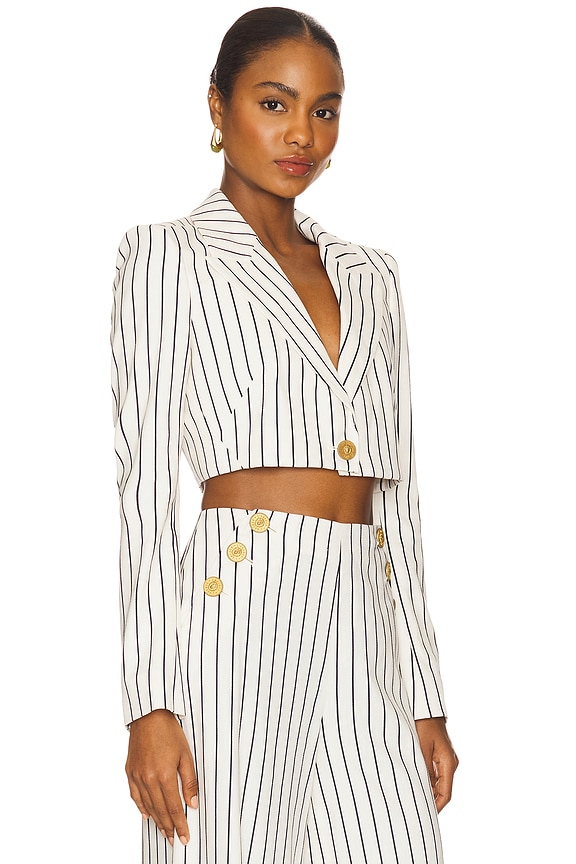 view 2 of 5 VESTE CROPPED IZZIE in Vintage White & Black Pinstripe