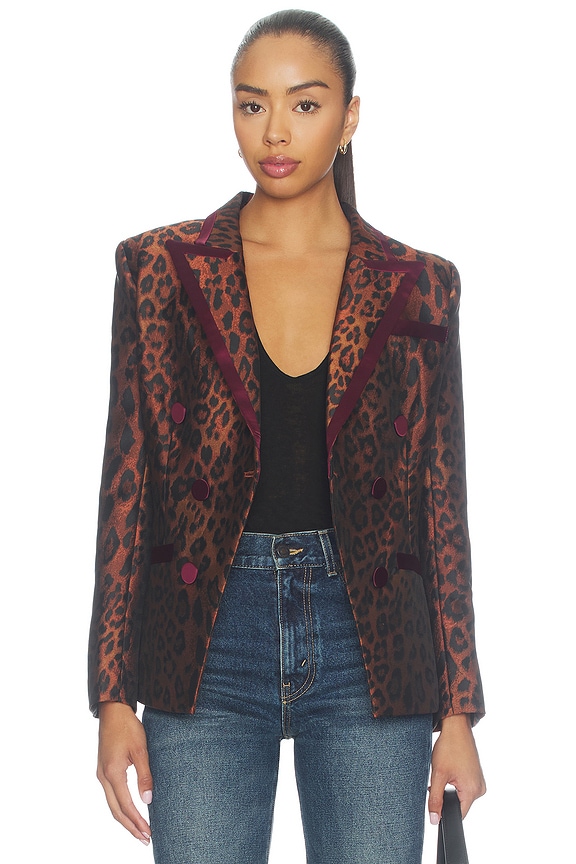 view 2 of 6 Kyomi Blazer in Tan Multi Java Leopard & Merlot Red
