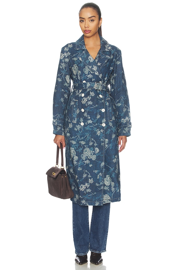 view 2 of 4 Bradley Linen Trench in Navy Floral Print