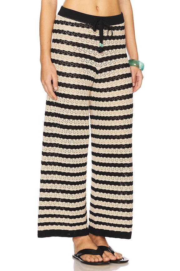view 2 of 6 PANTALON EN MAILLE GAELLE in Black & Natural Stripe