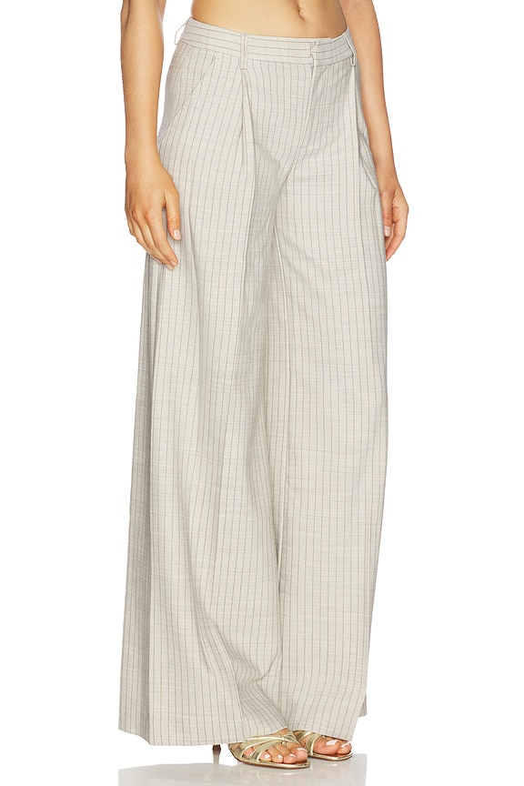 view 2 of 6 Allanah Mid Rise Trouser in Grey & Tan Pinstripe