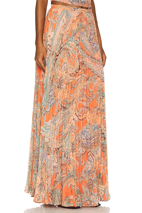 view 2 of 6 FALDA MAXI PLISADA TORIN in Orange & Light Blue Traditional Paisley