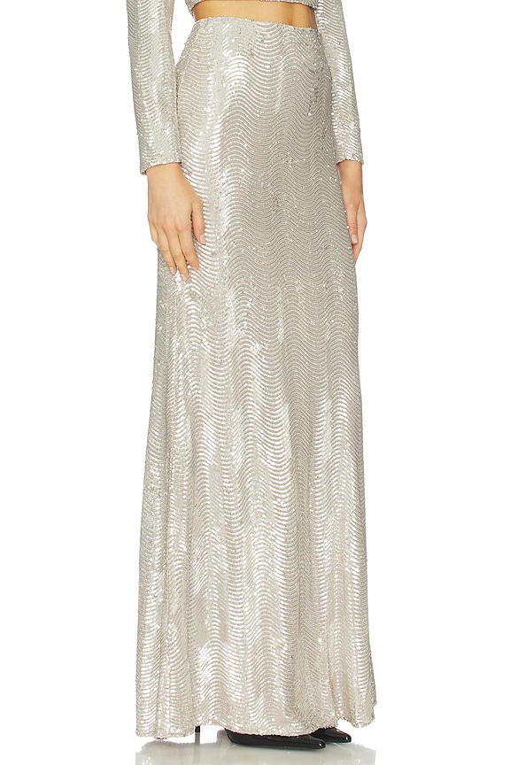 view 2 of 6 Sequin Zeta Long Skirt in Silver Sequin Swirl