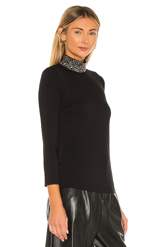 view 2 of 5 Maya Embellished Mock Neck Top in Black & Black Hematite