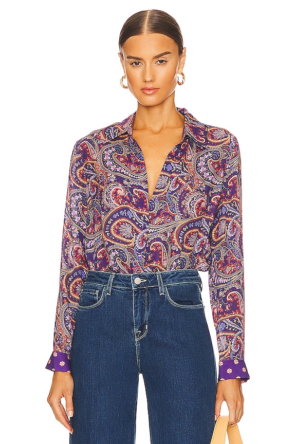 view 1 of 4 Nina Blouse in Purple Multi Vintage Paisley