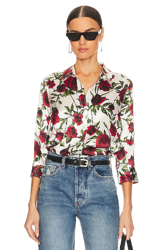 view 1 of 4 Dani Blouse in Ivory & Red Rose Stem