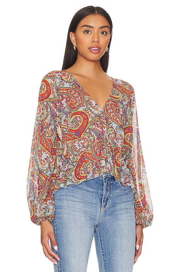 view 2 of 4 PIXIE ドローストリングブラウス in Light Blue Vintage Paisley