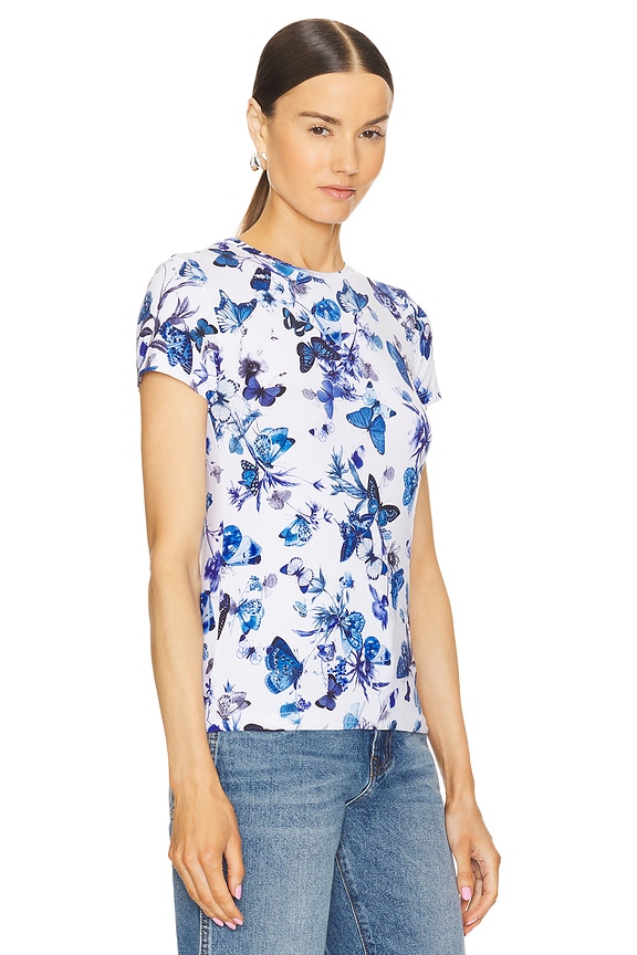 view 2 of 4 МАЙКА С КРУГЛЫМ ВЫРЕЗОМ И КОРОТКИМ РУКАВОМ RESSI in White & Blue Tonal Butterflies