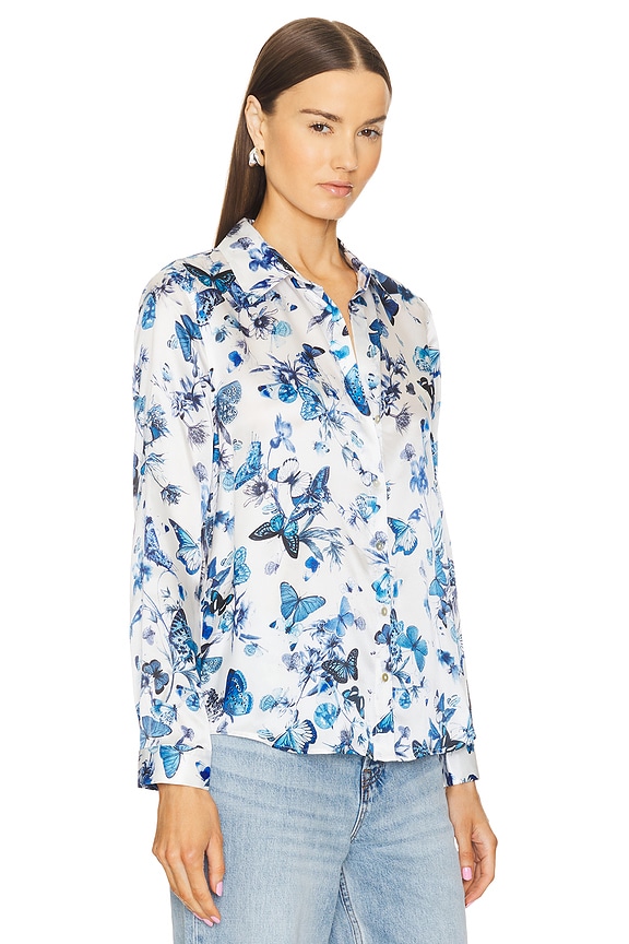view 2 of 4 БЛУЗКА С ДЛИННЫМ РУКАВОМ TYLER in White & Blue Tonal Butterflies