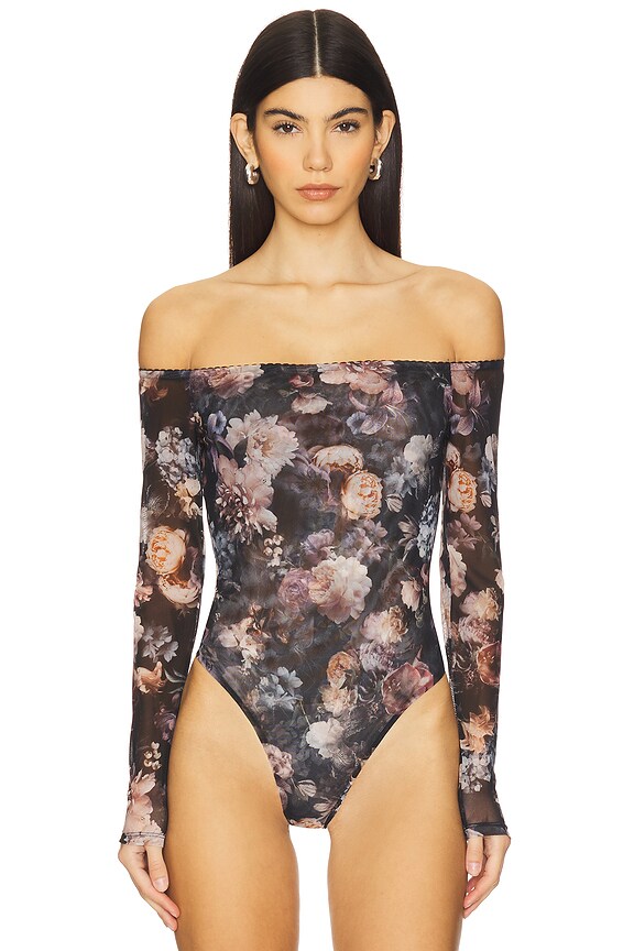 view 2 of 5 BODY MANGA LARGA PEONIE in Black Multi Vintage Oil Flower