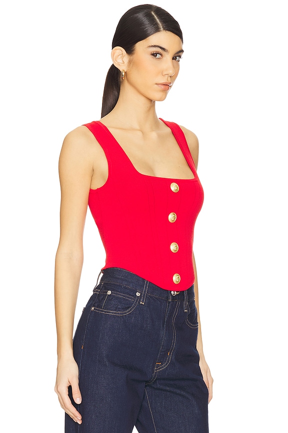 view 2 of 5 Saga Knit Corset Top in Scarlet Red & Gold