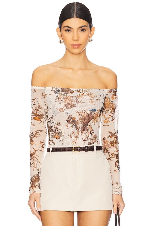 view 1 of 5 Peonie Off Shoulder Bodysuit in Ecru Tapestry Jungle