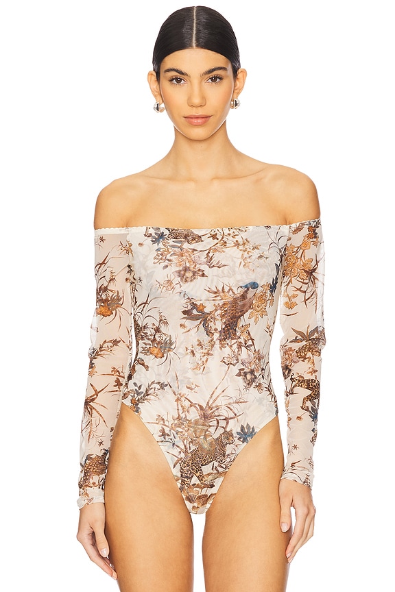 view 2 of 5 Peonie Off Shoulder Bodysuit in Ecru Tapestry Jungle