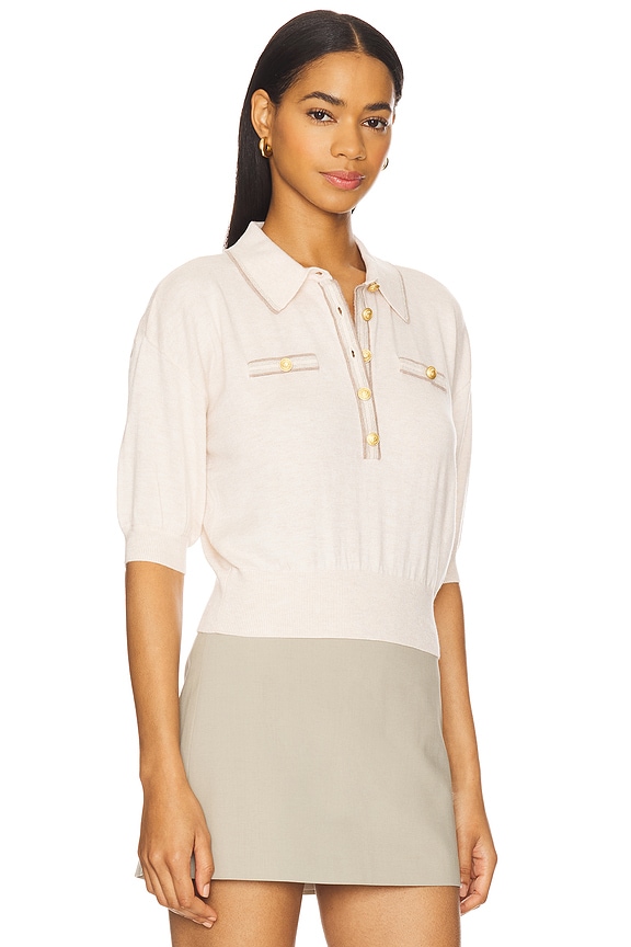 view 2 of 5 Masaki Short Sleeve Collared Sweater in Parchment & Cappuccino Gold