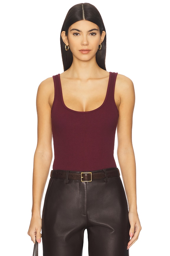 view 1 of 5 Nica Scoop Neck Tank Bodysuit in Dark Port