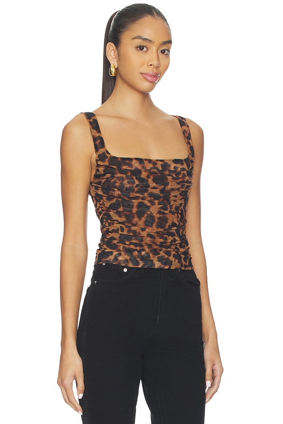 view 2 of 4 CAMISETA DE TIRANTES FRUNCIDA RASHA in Brown Multi Amur Leopard