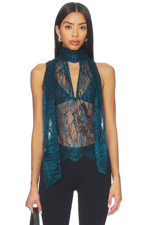 view 2 of 5 Reece Tie Neck Sleeveless Blouse in Deep Teal