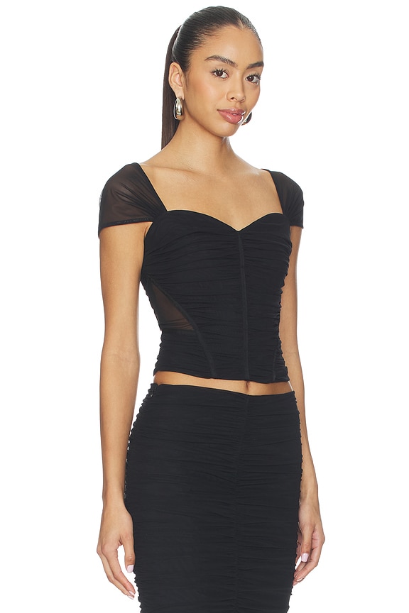 view 2 of 4 Asuka Shirred Mesh Top in Black