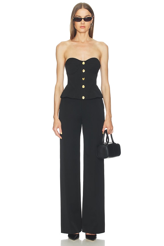 L'AGENCE Anna Structured Peplum Corset Top in Black | REVOLVE